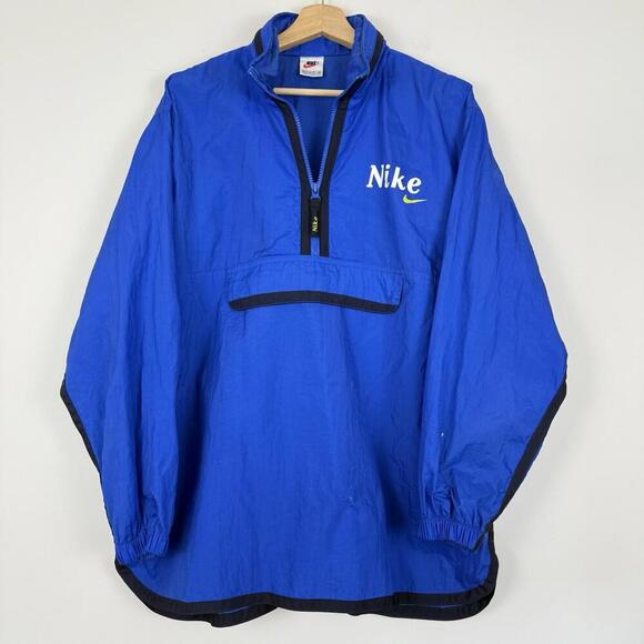 Vintage 90s Nike Pullover Windbreaker Jacket Blue Black Trim Big Pocket XL Y2K - Picture 2 of 12